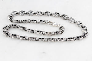 ANTIQUE EDWARDIAN c1900 ETCHED LINK STERLING SILVER NECKLACE