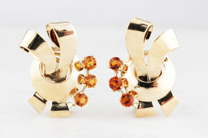 VINTAGE 1940’s CITRINE EARRINGS 14ct GOLD
