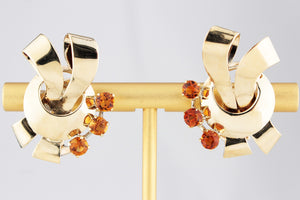 VINTAGE 1940’s CITRINE EARRINGS 14ct GOLD