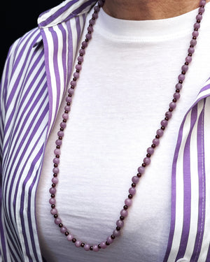 BESPOKE KUNZITE & GARNET NECKLACE 9CT GOLD