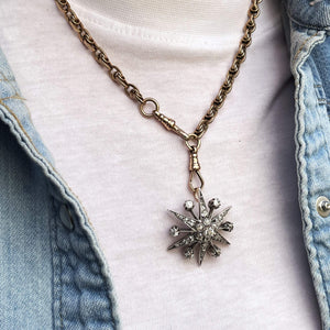 ANTIQUE VICTORIAN c1850 DIAMOND STARBURST PENDANT SILVER & 9ct GOLD