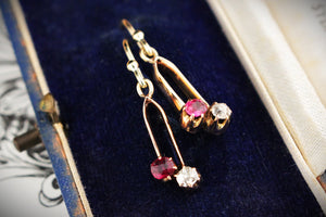 ANTIQUE VICTORIAN RUBY & DIAMOND EARRINGS 9ct GOLD