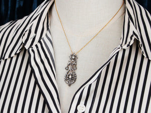 ANTIQUE GEORGIAN ROSE CUT DIAMOND PENDANT 12ct GOLD & SILVER