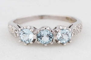 SWISS BLUE TOPAZ & DIAMOND RING 9ct GOLD