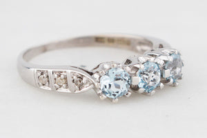 SWISS BLUE TOPAZ & DIAMOND RING 9ct GOLD