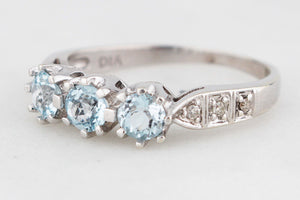 SWISS BLUE TOPAZ & DIAMOND RING 9ct GOLD