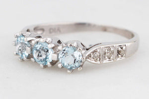 SWISS BLUE TOPAZ & DIAMOND RING 9ct GOLD