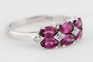 RHODOLITE GARNET & DIAMOND RING 9ct WHITE GOLD