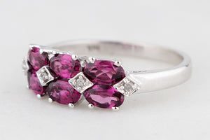 RHODOLITE GARNET & DIAMOND RING 9ct WHITE GOLD