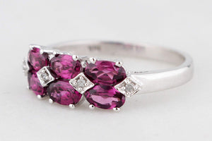 RHODOLITE GARNET & DIAMOND RING 9ct WHITE GOLD