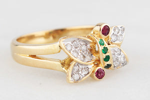 VINTAGE RUBY EMERALD & DIAMOND RING 18ct GOLD