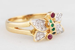 VINTAGE RUBY EMERALD & DIAMOND RING 18ct GOLD