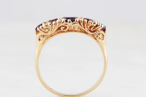 VINTAGE AMETHYST FIVE STONE RING 9ct GOLD