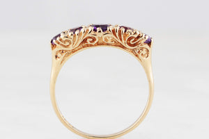 VINTAGE AMETHYST FIVE STONE RING 9ct GOLD