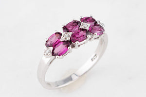 RHODOLITE GARNET & DIAMOND RING 9ct WHITE GOLD