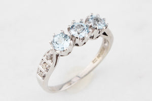 SWISS BLUE TOPAZ & DIAMOND RING 9ct GOLD