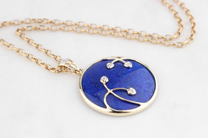 MODERN LAPIS LAZULI & DIAMOND PENDANT 9ct GOLD