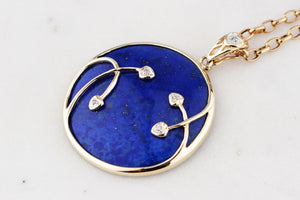 MODERN LAPIS LAZULI & DIAMOND PENDANT 9ct GOLD