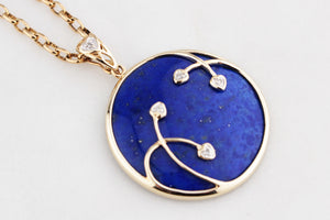 MODERN LAPIS LAZULI & DIAMOND PENDANT 9ct GOLD