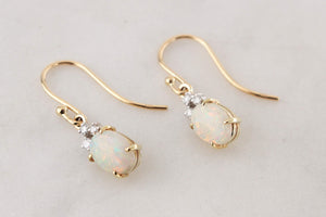 VINTAGE OPAL & DIAMOND EARRINGS 14ct GOLD