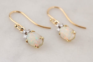 VINTAGE OPAL & DIAMOND EARRINGS 14ct GOLD