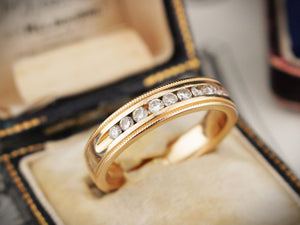 VINTAGE DIAMOND THREE QUARTER HOOP RING 14ct GOLD