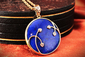 MODERN LAPIS LAZULI & DIAMOND PENDANT 9ct GOLD