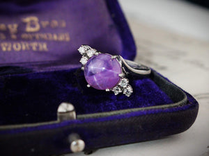 VINTAGE STAR SAPPHIRE & DIAMOND RING 18ct GOLD