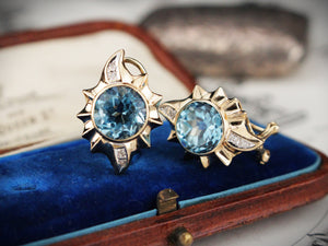 VINTAGE TOPAZ & DIAMOND EARRINGS 14ct GOLD