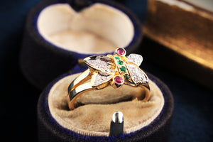 VINTAGE RUBY EMERALD & DIAMOND RING 18ct GOLD