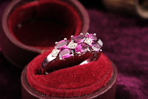 RHODOLITE GARNET & DIAMOND RING 9ct WHITE GOLD