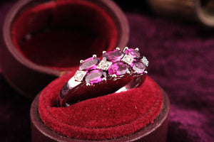 RHODOLITE GARNET & DIAMOND RING 9ct WHITE GOLD