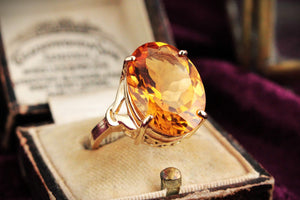 RETRO 10.70ct CITRINE COCKTAIL RING 9ct GOLD