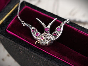ANTIQUE RUBY & DIAMOND SWALLOW NECKLACE PLATINUM, 9ct GOLD & SILVER