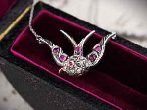 ANTIQUE RUBY & DIAMOND SWALLOW NECKLACE PLATINUM, 9ct GOLD & SILVER