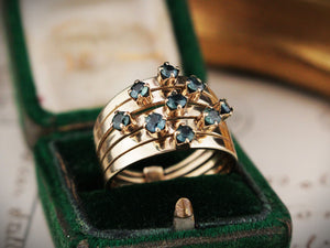 VINTAGE TEAL SAPPHIRE HAREM RING 14ct GOLD