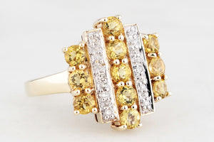RETRO ART DECO INSPIRED CITRINE & DIAMOND RING 9ct GOLD