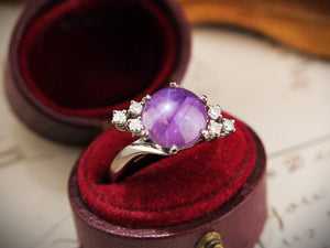 VINTAGE STAR SAPPHIRE & DIAMOND RING 18ct GOLD