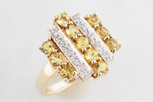 RETRO ART DECO INSPIRED CITRINE & DIAMOND RING 9ct GOLD