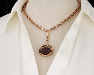 ANTIQUE VICTORIAN CARNELIAN INTAGLIO & BLOODSTONE SEAL FOB SPINNER 9ct GOLD