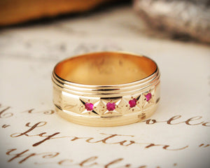 VINTAGE RUBY STARBURST RING 9ct GOLD