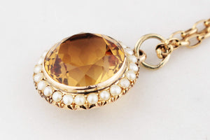 ANTIQUE EDWARDIAN CITRINE & PEARL PENDANT 9ct GOLD