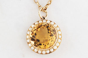 ANTIQUE EDWARDIAN CITRINE & PEARL PENDANT 9ct GOLD