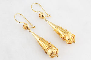 ANTIQUE VICTORIAN CANNETILLE PENDELOQUE EARRINGS 15ct GOLD