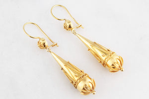 ANTIQUE VICTORIAN CANNETILLE PENDELOQUE EARRINGS 15ct GOLD