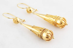 ANTIQUE VICTORIAN CANNETILLE PENDELOQUE EARRINGS 15ct GOLD
