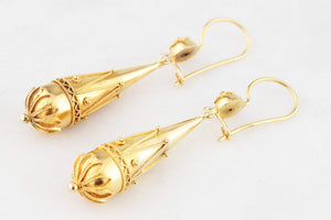 ANTIQUE VICTORIAN CANNETILLE PENDELOQUE EARRINGS 15ct GOLD