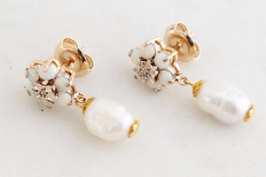 BESPOKE VINTAGE OPAL, DIAMOND & PEARL EARRINGS 9ct GOLD