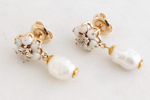BESPOKE VINTAGE OPAL, DIAMOND & PEARL EARRINGS 9ct GOLD