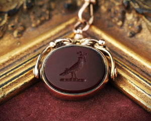 ANTIQUE VICTORIAN CARNELIAN INTAGLIO & BLOODSTONE SEAL FOB SPINNER 9ct GOLD